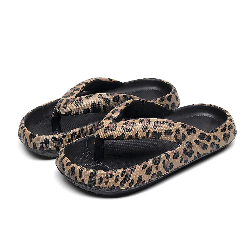 Summer Women Comfort Flip-Flop Leopard Soft Thick-Soled Cloud Slippers Travel Vacation Beach Shoes New Women Sandals  Amaijoin