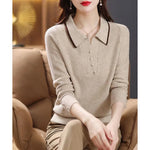 Carregue a imagem no visualizador da Galeria, 2023 New Autumn and Winter Fashion Solid Color Contrast Knitted Bottom Shirt Temperament Commuter Button Casual Women&#39;s Sweater  Amaijoin
