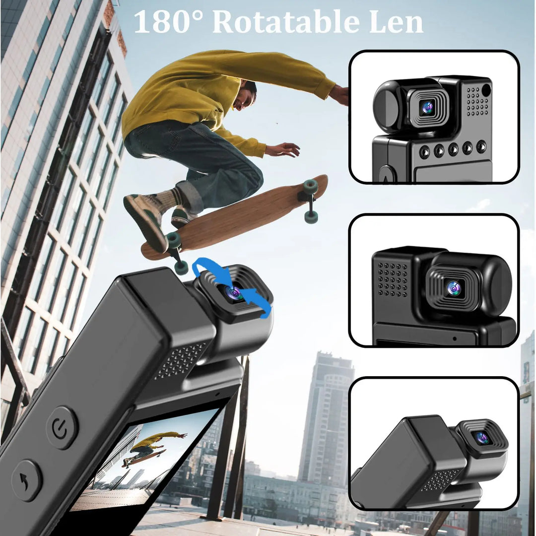 Full 1080P high-definition mini camera with 180 degree rotation infrared night vision portable camera BodyCam small bicycle came  Amaijoin