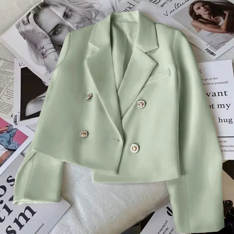 Fashion Short Women Blazers Elegant Female Suits Jacket Tops Casual   Solid Long Sleeve Office Lady Blazer Coat Spring Autumn  Amaijoin