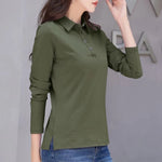 Carregue a imagem no visualizador da Galeria, Autumn New In Basic T Shirt Long Sleeve Cotton Plus Size Cotton Polo T- Shirt Women Button Casual Office Lady Formal Women Tops  Amaijoin
