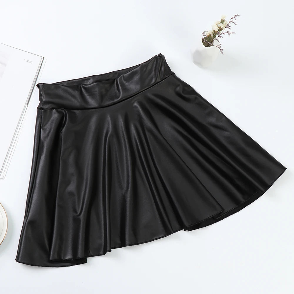 Women Faux Leather Skirts High Waist Elastic Mini High Waist Short Skirt Multipurpose For Skater Work Nightclub  Amaijoin