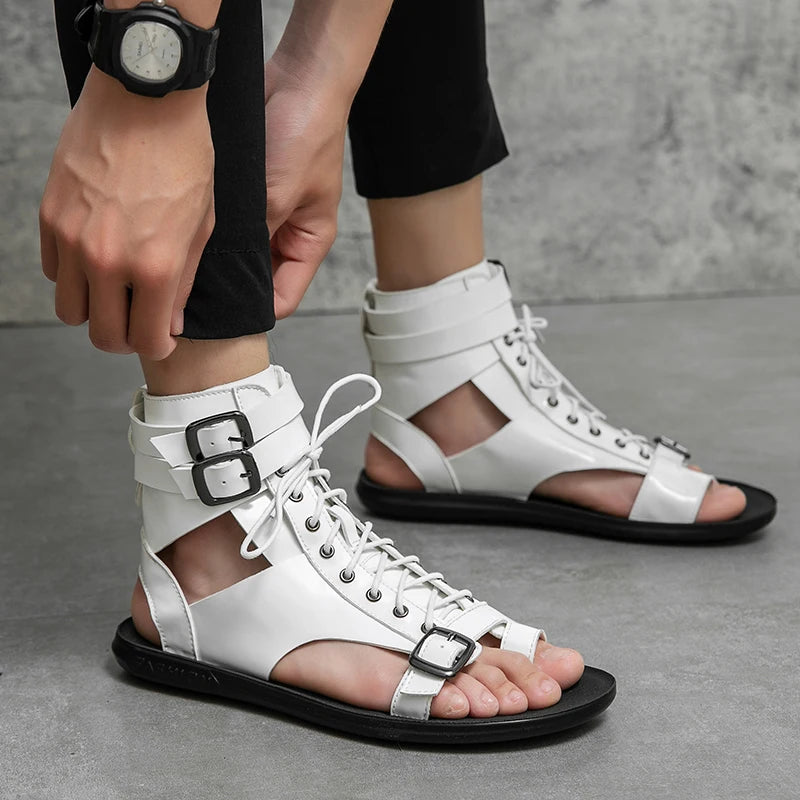 Luxury Brand White Roman Sandals Summer 2023 New Beach Shoes Men's New Casual Sandals Men's Outdoor Comfortable Zippered Sandals  Amaijoin