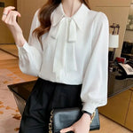 Load image into Gallery viewer, 2023 New Autumn Fashion Solid Color Bow Chiffon Shirt Bubble Sleeve Temperament Commuter Professional Women&#39;s Casual Shirt  Amaijoin
