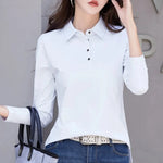 Carregue a imagem no visualizador da Galeria, Autumn New In Basic T Shirt Long Sleeve Cotton Plus Size Cotton Polo T- Shirt Women Button Casual Office Lady Formal Women Tops  Amaijoin
