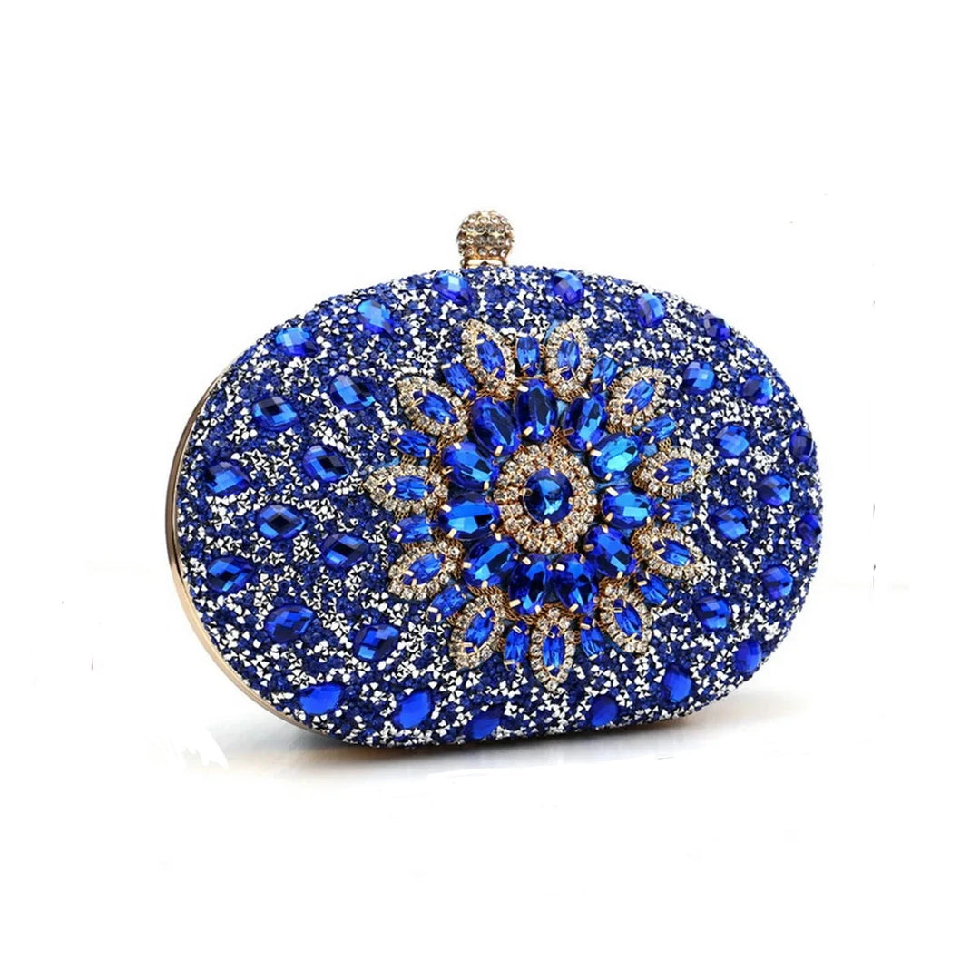 Flower Rhinestones Evening Bags Metal Prom Clutch Diamonds Clutch With Chain Shoulder Handbags Wedding Female Purse  Amaijoin