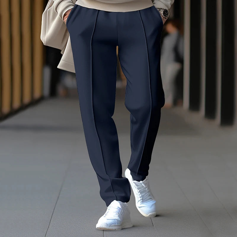 Spring and Autumn Men's Fashion Casual Solid Color Pants Loose Tight Rope Straight Leg Pants  Amaijoin