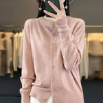 Carregue a imagem no visualizador da Galeria, Autumn And Winter New Cashmere Cardigan Women Solid Color Sweater Loose O-Neck Knitted Cashmere Cardigan Sweater Women  Amaijoin
