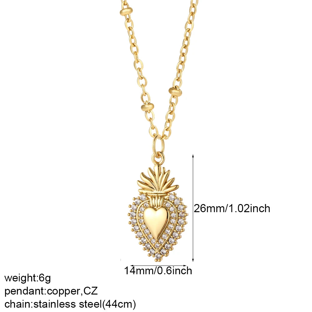 Boho Heart Evil Blue Eye Necklace for Women Collares Cute Sun Butterfly Gold Color Pendant Long Stainless Steel Chains Choker  Amaijoin