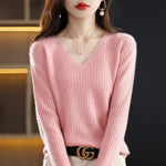 Carregue a imagem no visualizador da Galeria, Women Sweater Long Sleeve Top Knitted Pullover V-Neck Fashion Sweater Woman Winter 2022 Basic Female Clothing Soild OL Sweaters  Amaijoin
