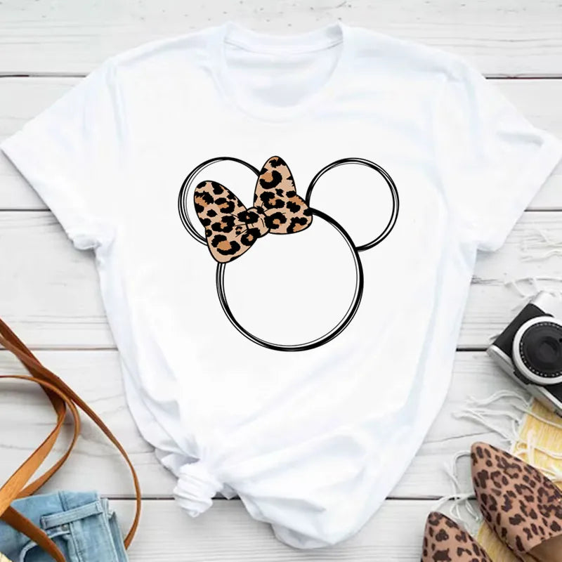 New T-shirts for Women Fashion Heart Minnie Print T Shirt Streetwear Clothes Kawaii Mickey Mouse Disney T Shirt Female Tops  Amaijoin