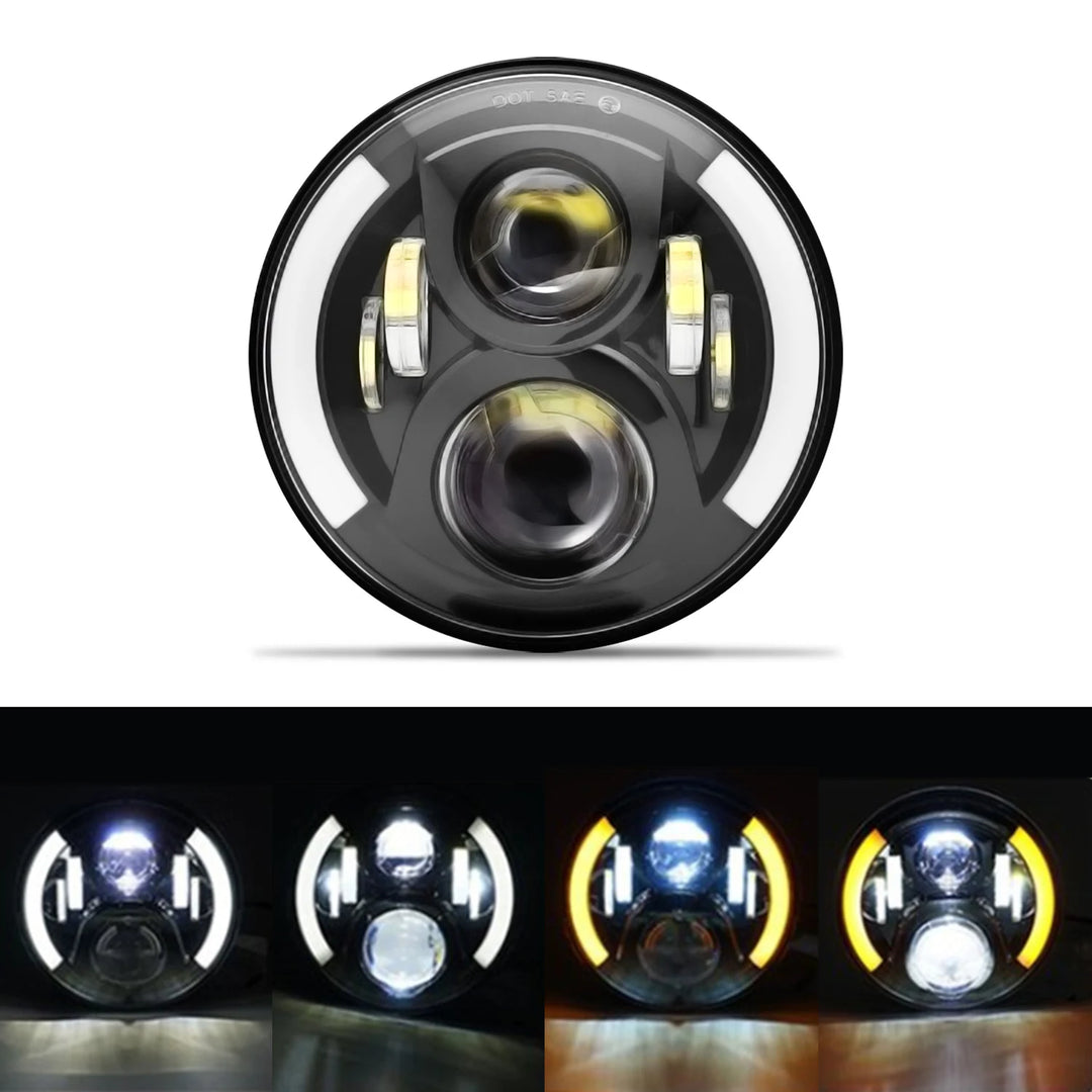 7" Round LED Headlight Cafe Racer for Yamaha Harley Road King Jeep Wrangler Jk Halo Angel Eyes 7 Inch Motorcycle LED Headlight  Amaijoin