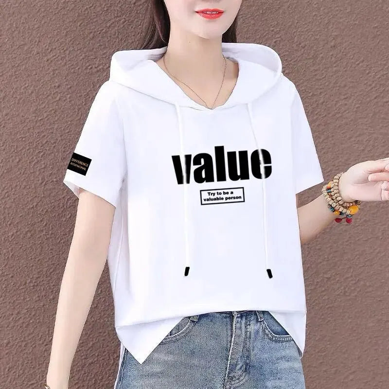 Short Sleeve Summer Thin White T-shirt Women Casual Fashion Top Loose Style Polyester Fabric Cartoon Design  Amaijoin