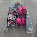 Carregue a imagem no visualizador da Galeria, MINISO Hello Kitty Cartoon Denim Jacket Women Spring Autumn Sanrio Anime 2024 New Fashionable Coat  Amaijoin
