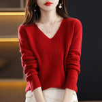 Carregue a imagem no visualizador da Galeria, Women Sweater Long Sleeve Top Knitted Pullover V-Neck Fashion Sweater Woman Winter 2022 Basic Female Clothing Soild OL Sweaters  Amaijoin
