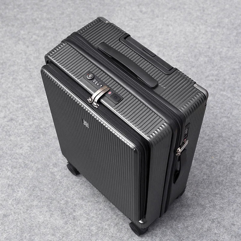 KLQDZMS Luggage Aluminum Frame 20 Inch Boarding Case Front Opening Trolley Case USB Charging Travel Bag 24"26 Cabin Travel Case  Amaijoin