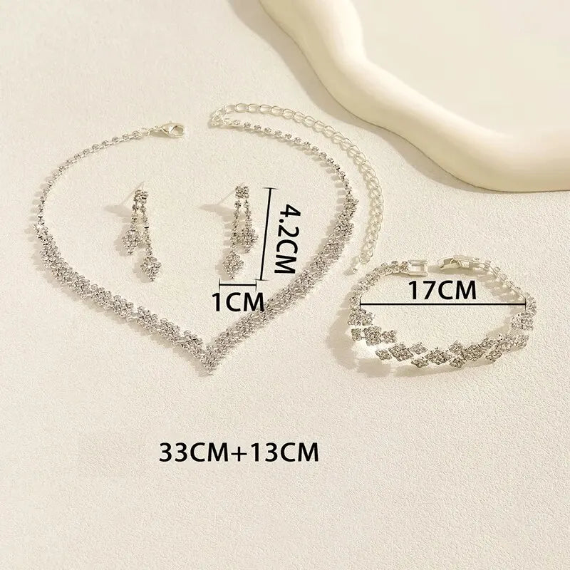 3 Pcs Bridal Jewelry Set Silver Plated Rhinestone Fold Clutch Bracelet Tassel Earrings Wedding Jewelry Gift Trendy Style  Amaijoin