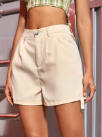 Carregue a imagem no visualizador da Galeria, Women Fashion Shorts Street Solid Slant Pockets Fold Pleated Cargo Shorts Ladies Casual Vacation Wear  Amaijoin
