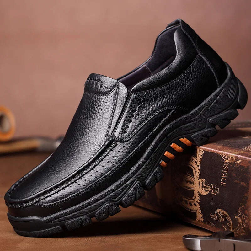 100% Genuine Leather Shoes Men Loafers Soft Cowhide Mens Casual Shoes Brand Male Footwear Black Brown Slip-on Thick Sole  Amaijoin