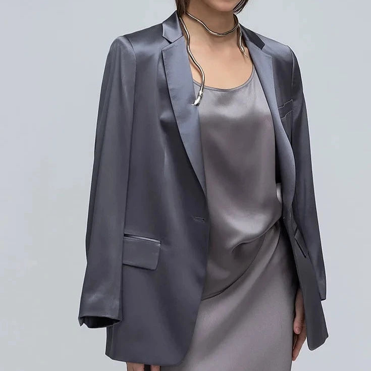 ZEAMOD Ladies 30 Momme 100 Silk plain crepe satin women solid color comfort suit jacket  Amaijoin