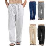 Carregue a imagem no visualizador da Galeria, Mens Cotton Linen Long Pants Summer Drawstring Trousers Leisure Resort Trousers Men Thin Oversized Loose Straight Leg Pant  Amaijoin
