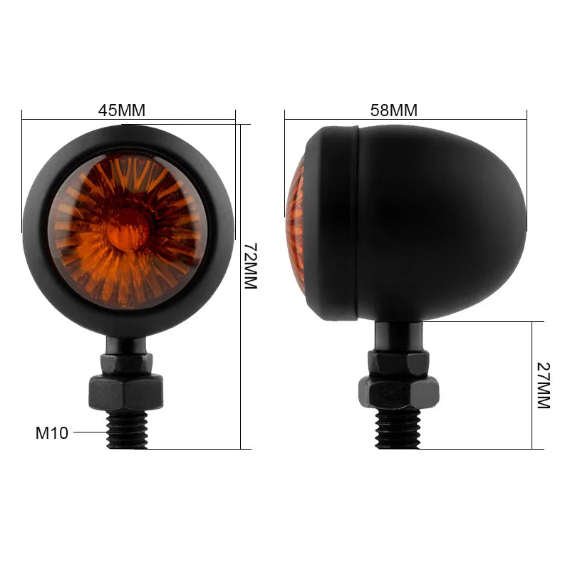 2/4PCS Universal Metal Retro Motorcycle Turn Signal 12V Indicator Light  Black Chrome Bullet Running Lights Lamp Amber Blinkers  Amaijoin