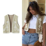 Load image into Gallery viewer, Summer 2024 Women Sleeveless Embroidered Vest Causal Female Vintage Boho Vest Woman Cropped Jacket Waistcoat Women Cardigan  Amaijoin
