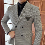 Carregue a imagem no visualizador da Galeria, High Quality PU Splicing Blazers for Men Plaid Casual Business Suit Jackets Slim Fit Wedding Social Banquet Party Dress Coats  Amaijoin
