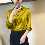 Carregue a imagem no visualizador da Galeria, All-match Satin Finish Shirts And Blouses Women Clothing Casual Top OL Long Sleeve Button Elegant Shirts French Solid Blouses  Amaijoin
