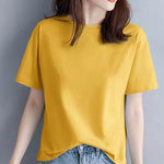 Carregue a imagem no visualizador da Galeria, Summer Casual 100% Cotton Regular-Fit Women Crew Neck Basic White T-Shirts  Amaijoin
