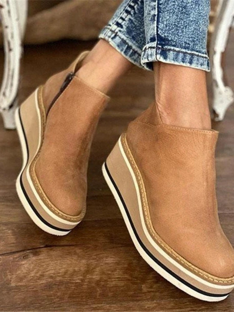 2022 Autumn Ankle Boots Women Fashion Leather Wedge Heel Platform Women's Shoes Short Boots High Heels Boots Botas De Mujer  Amaijoin