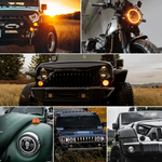 Carregue a imagem no visualizador da Galeria, 7&quot; Round LED Headlight Cafe Racer for Yamaha Harley Road King Jeep Wrangler Jk Halo Angel Eyes 7 Inch Motorcycle LED Headlight  Amaijoin
