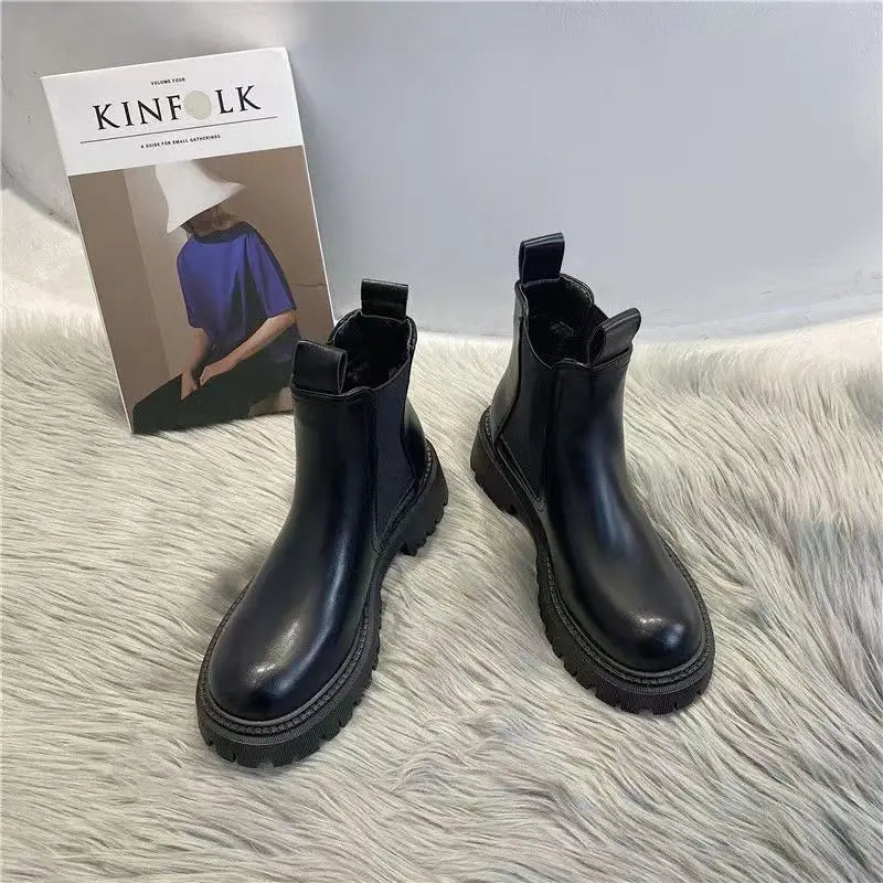 Women's Chelsea Boots Genuine Leather Autumn Winter Fashion  Ankle  Retro Marton Booties Ladies Bota Feminina Q356  Amaijoin