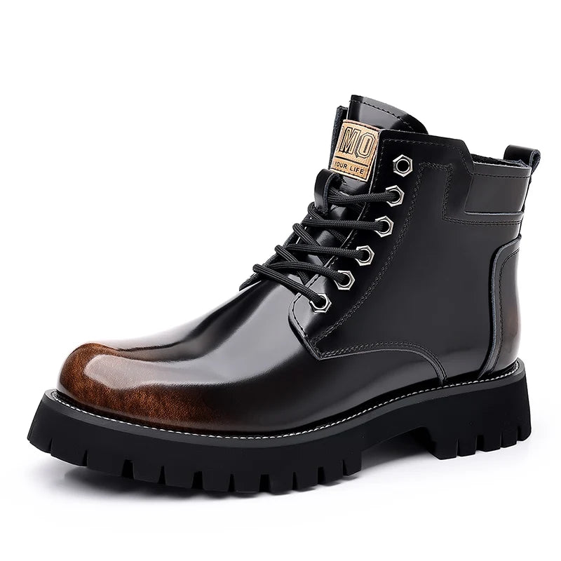 Hot Selling Men's Leather Boots Winter Thick Bottomed Work Boots British Style High Top Shoes Men's Retro Business Boots  Amaijoin