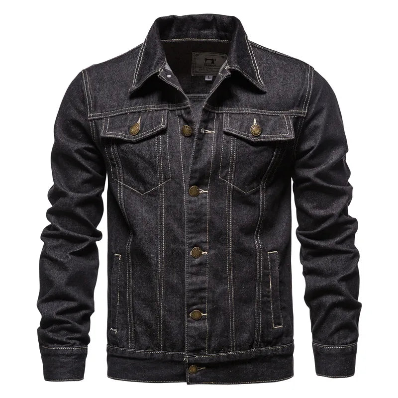 2023 Spring Men Solid Lapel Denim Jackets Fashion Motorcycle Jeans Jackets Hommes Slim Fit Cotton Casual Black Blue Coats  Amaijoin