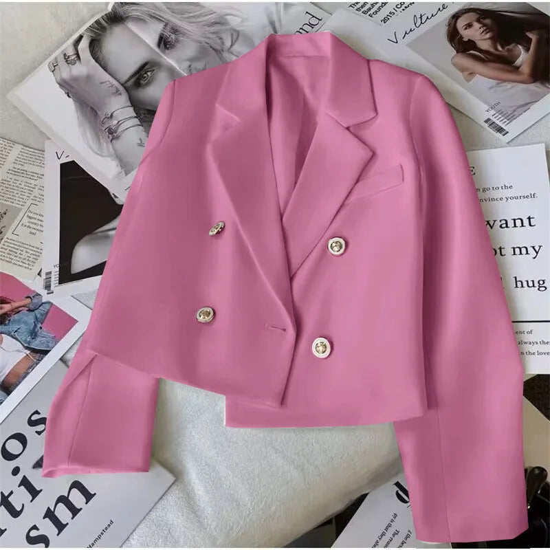 Fashion Short Women Blazers Elegant Female Suits Jacket Tops Casual   Solid Long Sleeve Office Lady Blazer Coat Spring Autumn  Amaijoin