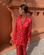 Carregue a imagem no visualizador da Galeria, 2024 Spring Retro Print Long Sleeves Coat Pants 2 Piece Set Elegant Lady Loose Lapel Blazer Coats High Waist Pants Outfit Suit  Amaijoin
