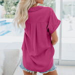 Carregue a imagem no visualizador da Galeria, Summer Women Blouse Short Sleeve Tops Fashion Casual Loose Lapel Button Up Shirt Office Solid Cotton Shirts Blusas Mujer  Amaijoin
