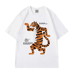 Carregue a imagem no visualizador da Galeria, ZAZOMDE Summer Men Tee Korean Fashion Retro Loose Letter Cartoon Tiger Short-sleeved Cotton T Shirt Oversized Tops Unisex Tees  Amaijoin
