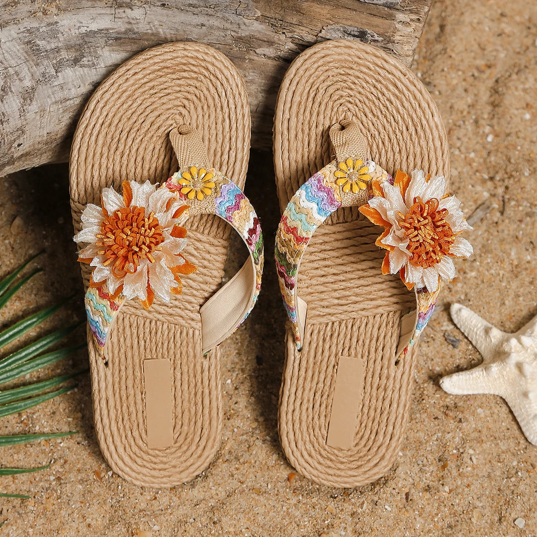 Women's fashion trend accessory Sunflower anti-slip wear soft sole flat flip flops  Amaijoin