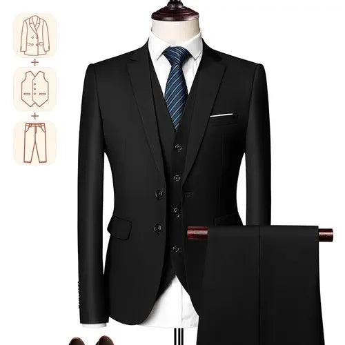 Men's Business Casual Suit for Weddings, Genuine Blazer, Vest and Pants, Big & Tall,Slim Fit Waistcoat, Dress Trousers, US Size  Amaijoin