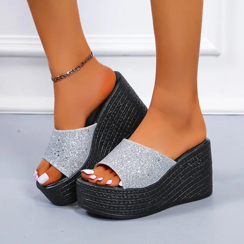 2024 New Summer Fashion Solid Color Women's Slippers Versatile Wedge Heel Open Toe Beach Versatile Women's Thick-soled Slippers  Amaijoin