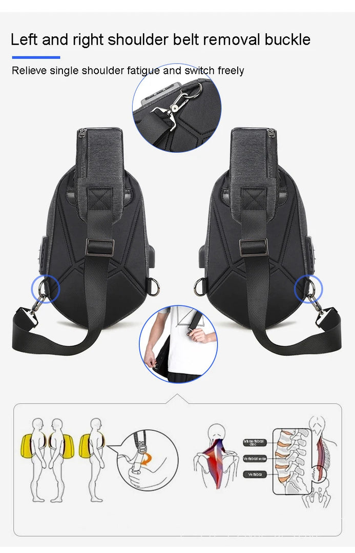 Running Chest Bag for Men USB Charging Fashion Streetwear Sling Pack Crossbody Motor Cycling Backpack for College Student Unisex  Amaijoin