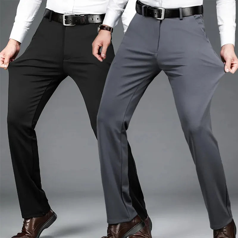 Men's Summer Thin Fashion Business Casual Suit Pants Long Pants Men's Elastic Straight Sleeve Formal Pants Plus Size 28-40  Amaijoin