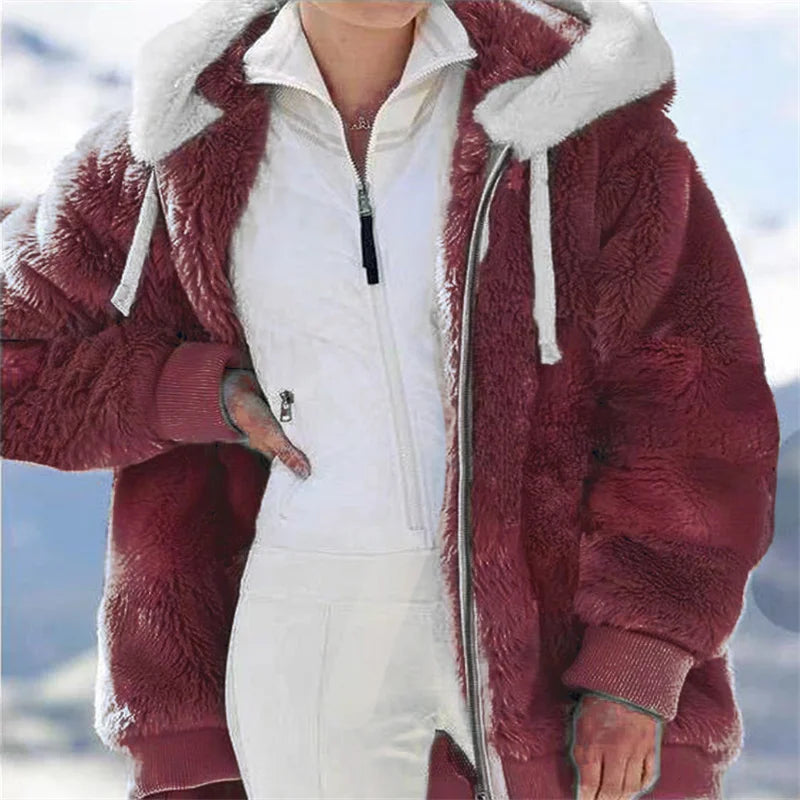 Winter Warm Women's Faux Fur Jacket Plush Coat New Casual Hooded Zipper Soft Fleece Cashmere Jackets Female Thick Clothing y2k  Amaijoin