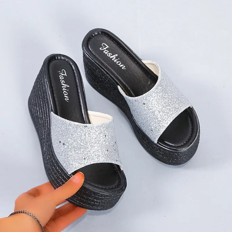 2024 New Summer Fashion Solid Color Women's Slippers Versatile Wedge Heel Open Toe Beach Versatile Women's Thick-soled Slippers  Amaijoin