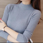 Carregue a imagem no visualizador da Galeria, ITOOLIN Women Long Sleeve Knitted Bottoming Solid Pullovers Stripe Casual Sweater Autumn Winter Women Mock Neck Ruffles Sweater  Amaijoin
