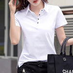 Carregue a imagem no visualizador da Galeria, Summer New In Polo Shirt Short Sleeve Cotton Plus Size  Basic T- Shirt Women Button Casual Office Lady Formal Women Tops 2024  Amaijoin
