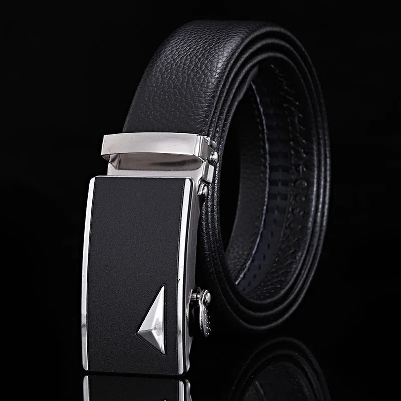 For Men Famous Work Business Black Cowskin PU Strap Men Leather Belt Metal Automatic Buckle Brand High Quality Luxury Belts  Amaijoin