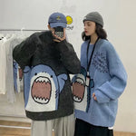 Carregue a imagem no visualizador da Galeria, Autumn and Winter Men Round Neck Shark Sweater Men Winter Patchwor Harajuku Korean Style Round Neck Grey Pullover Male Clothing  Amaijoin
